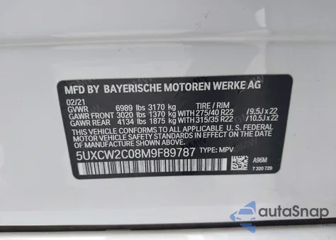 2021 BMW X7 xDrive40I z USA, uszkodzony, nr VIN 5UXCW2C08M9F89787